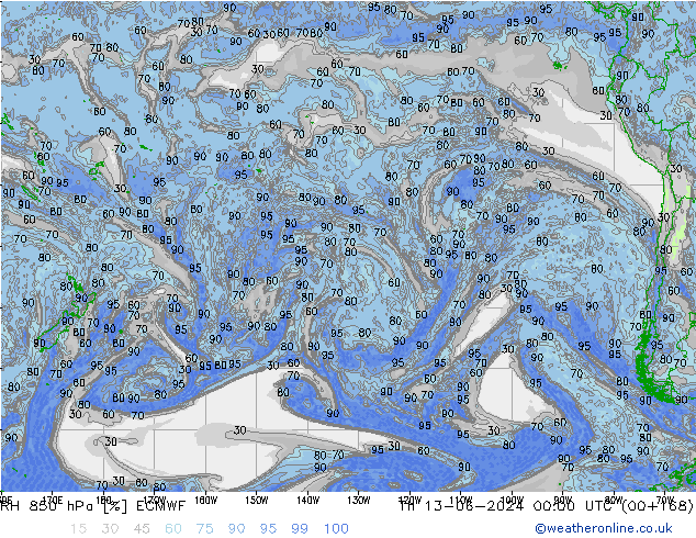 850 hPa Nispi Nem ECMWF Per 13.06.2024 00 UTC