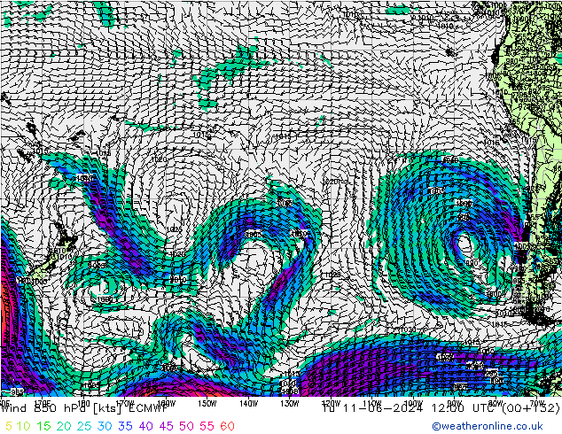 Wind 850 hPa ECMWF Tu 11.06.2024 12 UTC