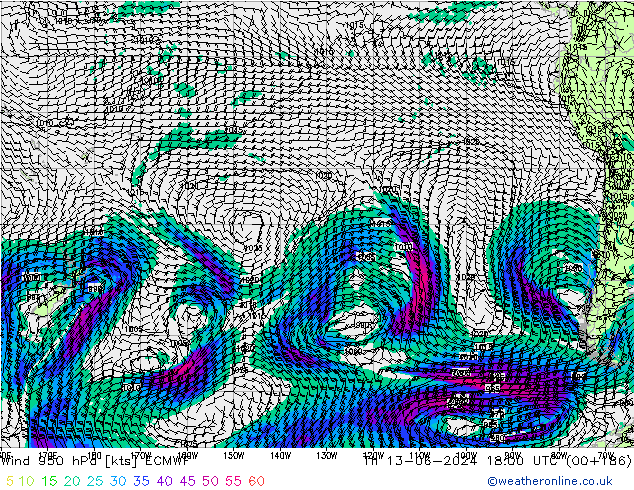 Wind 950 hPa ECMWF Th 13.06.2024 18 UTC