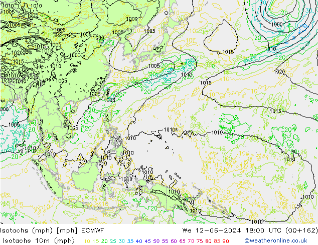 Isotachs (mph) ECMWF Qua 12.06.2024 18 UTC