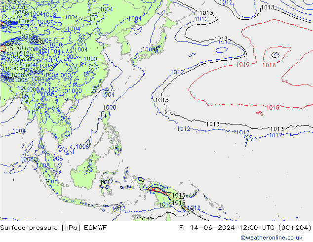 Luchtdruk (Grond) ECMWF vr 14.06.2024 12 UTC