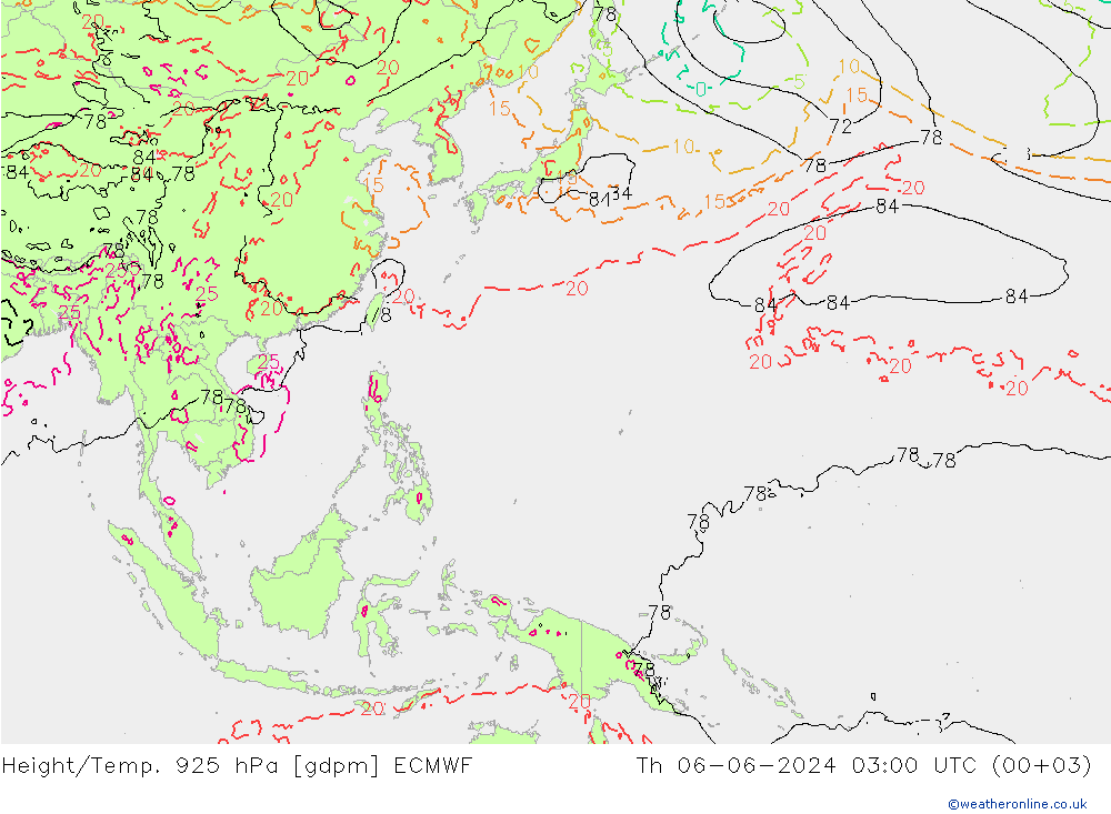 Height/Temp. 925 hPa ECMWF Qui 06.06.2024 03 UTC