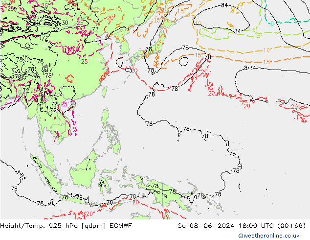 Height/Temp. 925 hPa ECMWF Sa 08.06.2024 18 UTC