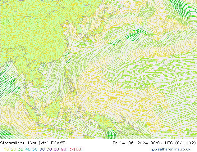 Stromlinien 10m ECMWF Fr 14.06.2024 00 UTC