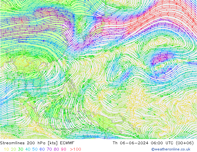 Stroomlijn 200 hPa ECMWF do 06.06.2024 06 UTC