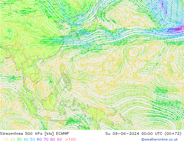 Stroomlijn 500 hPa ECMWF zo 09.06.2024 00 UTC