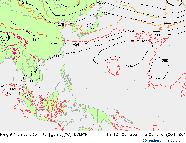 Z500/Rain (+SLP)/Z850 ECMWF Th 13.06.2024 12 UTC