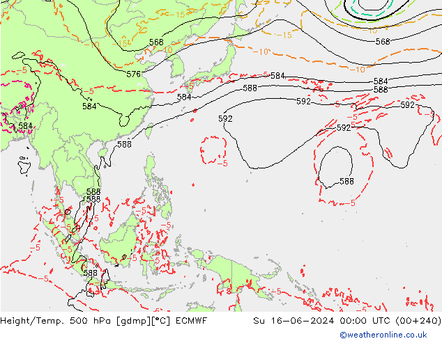 Z500/Rain (+SLP)/Z850 ECMWF Вс 16.06.2024 00 UTC