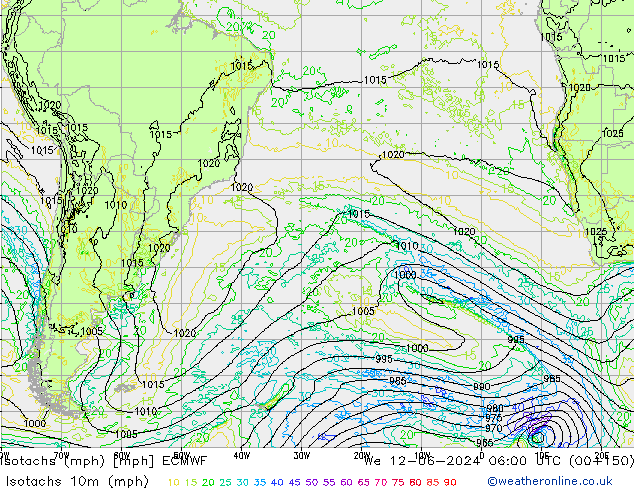 Isotachs (mph) ECMWF We 12.06.2024 06 UTC