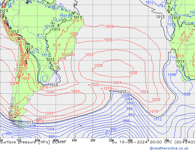 Surface pressure ECMWF Su 16.06.2024 00 UTC