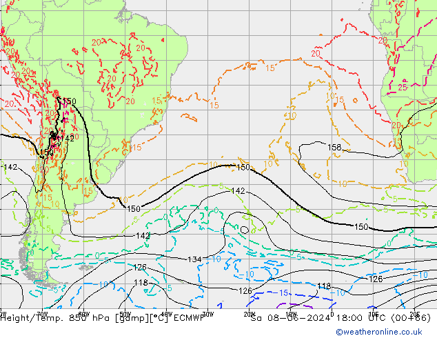 Z500/Rain (+SLP)/Z850 ECMWF Sa 08.06.2024 18 UTC