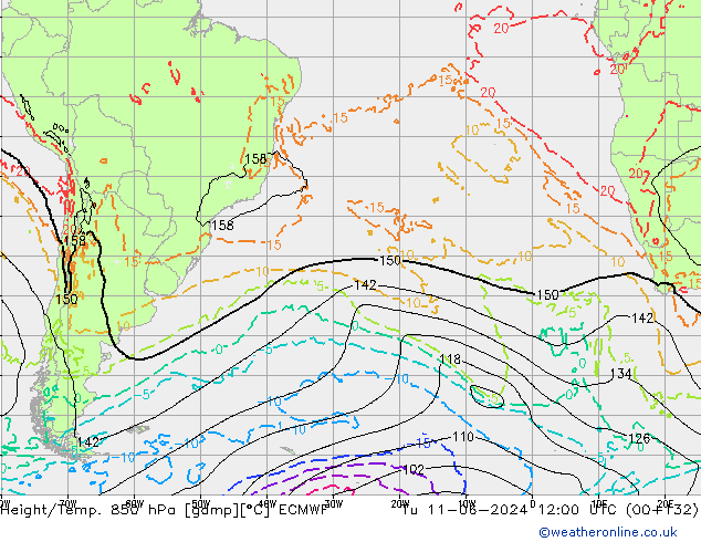 Height/Temp. 850 hPa ECMWF Tu 11.06.2024 12 UTC