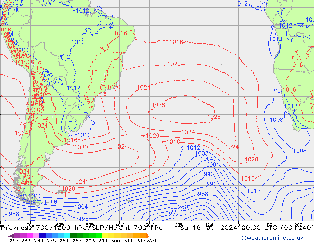 Thck 700-1000 гПа ECMWF Вс 16.06.2024 00 UTC