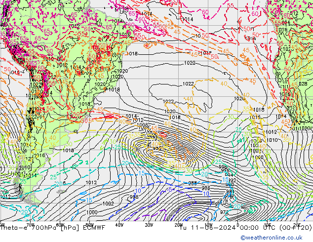 Theta-e 700hPa ECMWF Ter 11.06.2024 00 UTC