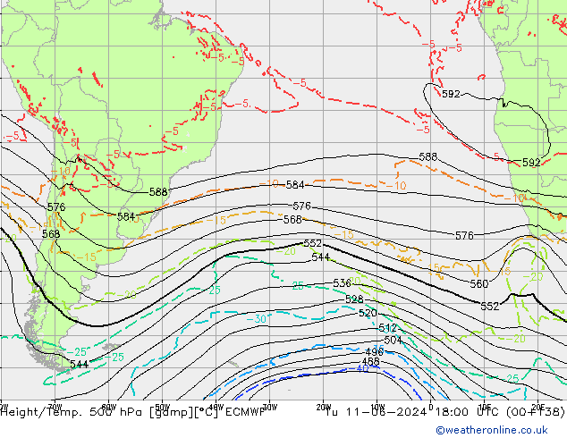 Z500/Rain (+SLP)/Z850 ECMWF Tu 11.06.2024 18 UTC