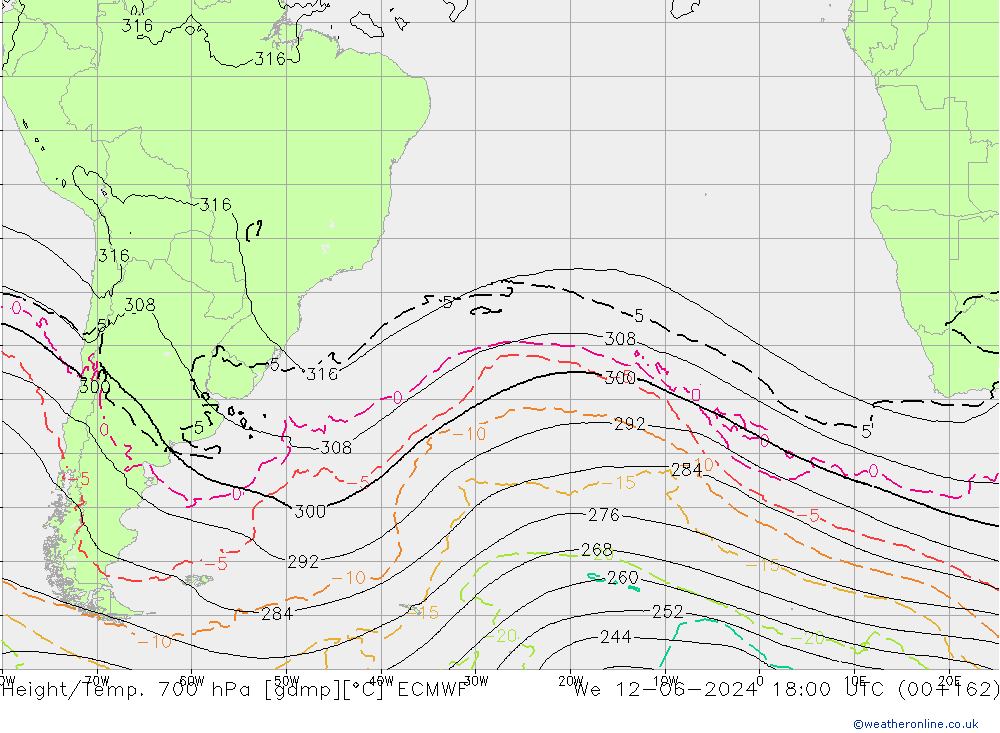 Geop./Temp. 700 hPa ECMWF mié 12.06.2024 18 UTC