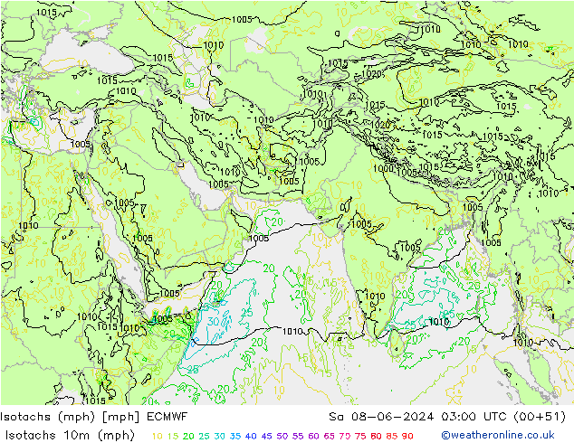 Isotachs (mph) ECMWF sam 08.06.2024 03 UTC