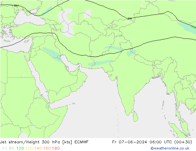 Jet stream/Height 300 hPa ECMWF Fr 07.06.2024 06 UTC