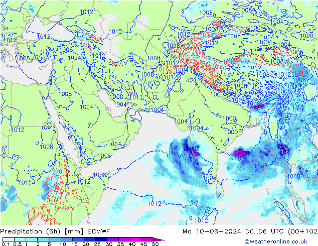 Neerslag 6h/Wind 10m/950 ECMWF ma 10.06.2024 06 UTC