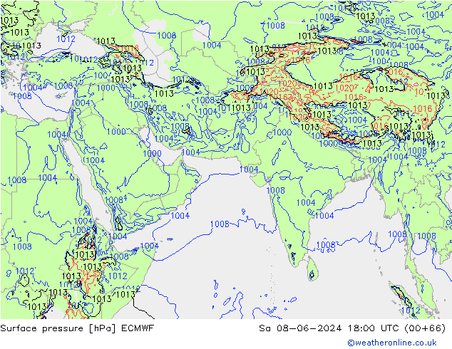 Surface pressure ECMWF Sa 08.06.2024 18 UTC