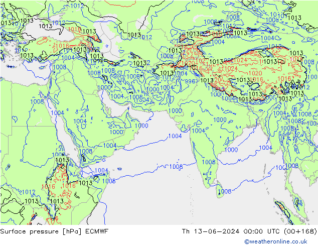 Atmosférický tlak ECMWF Čt 13.06.2024 00 UTC