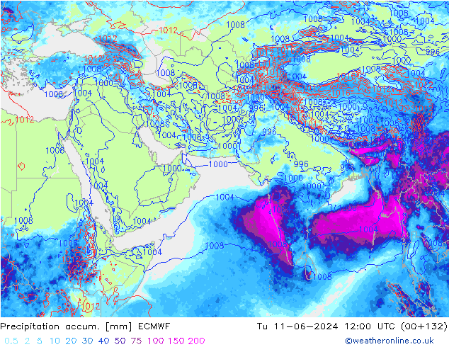 Precipitation accum. ECMWF Út 11.06.2024 12 UTC