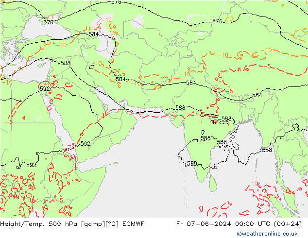 Height/Temp. 500 hPa ECMWF Pá 07.06.2024 00 UTC