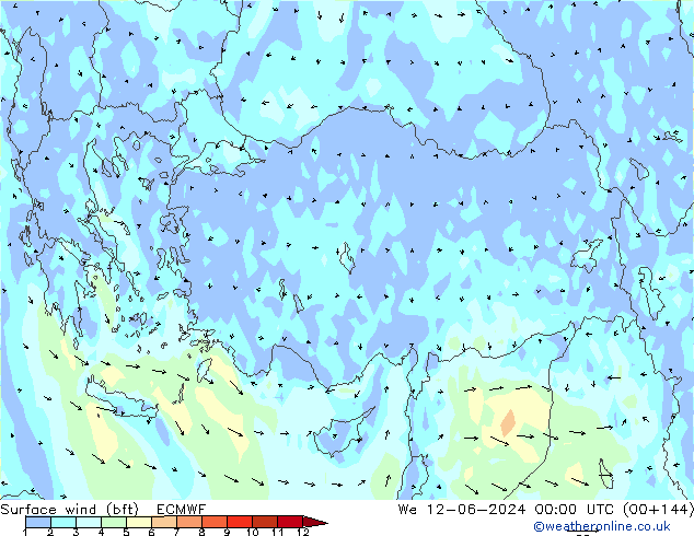 Rüzgar 10 m (bft) ECMWF Çar 12.06.2024 00 UTC