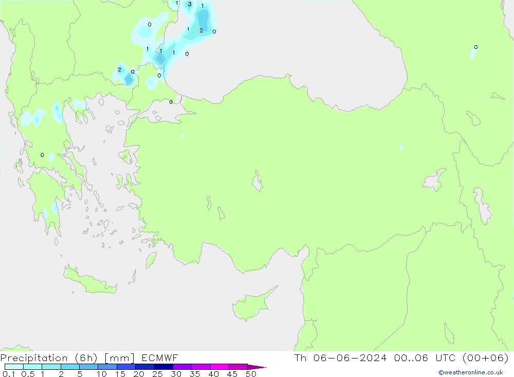 Prec 6h/Wind 10m/950 ECMWF gio 06.06.2024 06 UTC