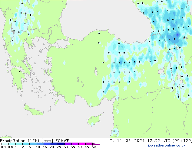 Precipitazione (12h) ECMWF mar 11.06.2024 00 UTC