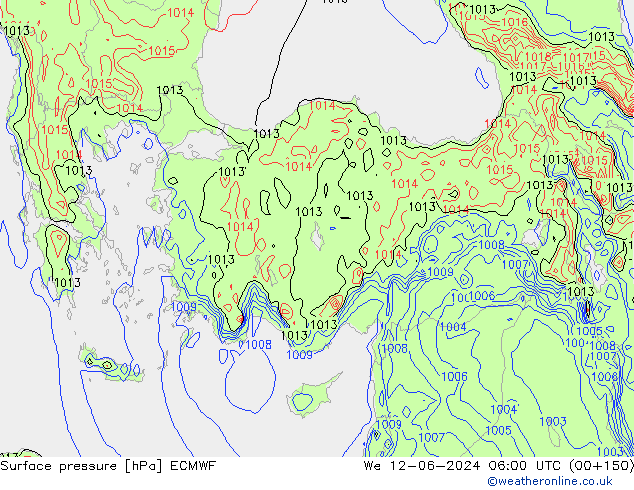 Surface pressure ECMWF We 12.06.2024 06 UTC