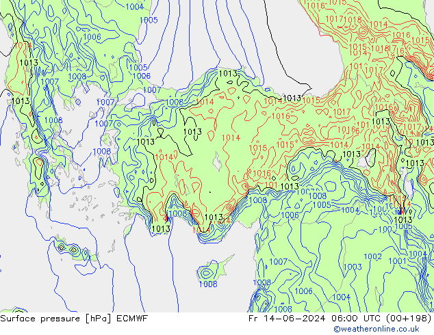 Surface pressure ECMWF Fr 14.06.2024 06 UTC