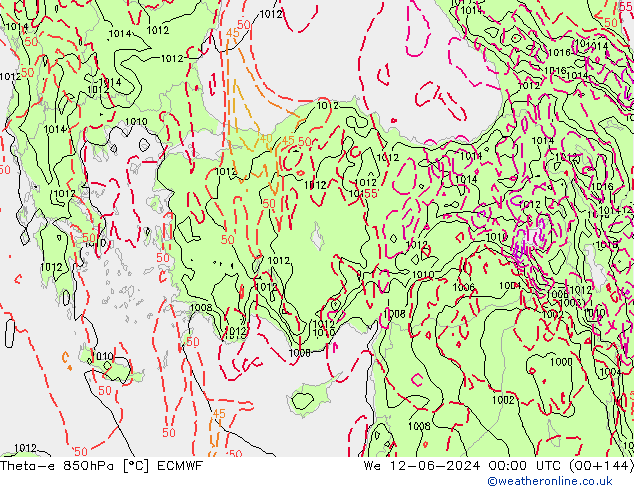 Theta-e 850hPa ECMWF Çar 12.06.2024 00 UTC