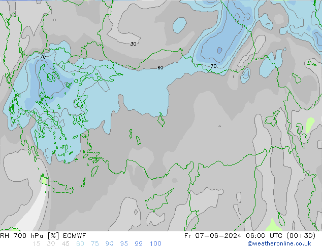 RH 700 гПа ECMWF пт 07.06.2024 06 UTC