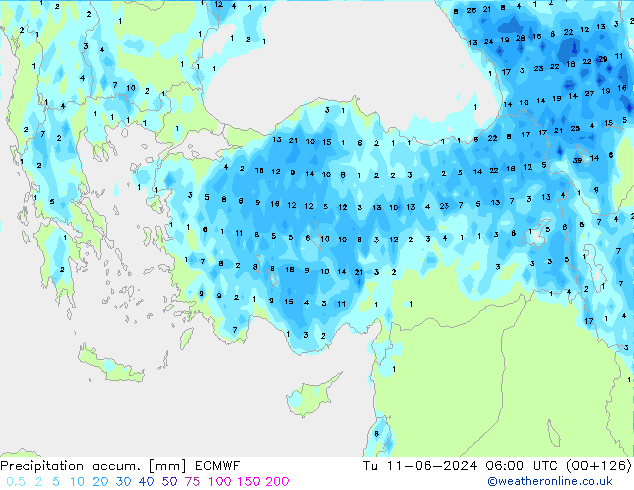 Precipitation accum. ECMWF Tu 11.06.2024 06 UTC