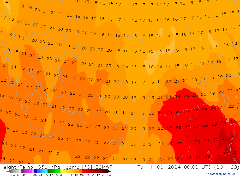 Z500/Rain (+SLP)/Z850 ECMWF Út 11.06.2024 00 UTC