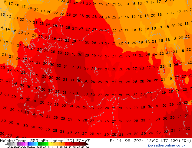 Z500/Rain (+SLP)/Z850 ECMWF ven 14.06.2024 12 UTC