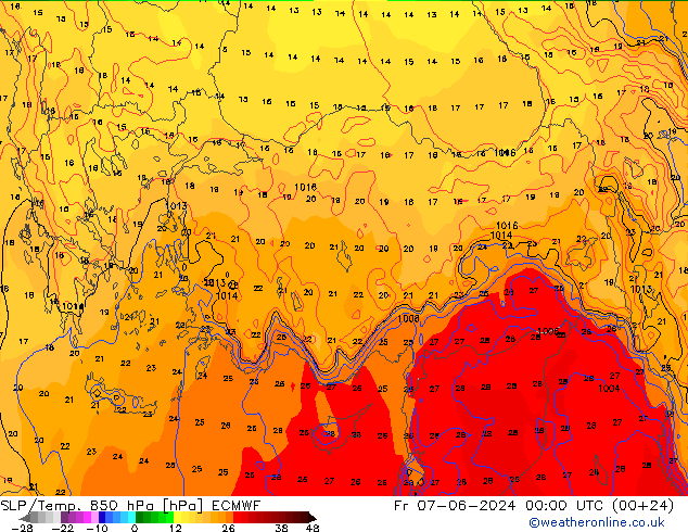 SLP/Temp. 850 hPa ECMWF Fr 07.06.2024 00 UTC