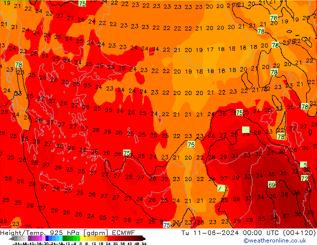 Height/Temp. 925 hPa ECMWF mar 11.06.2024 00 UTC