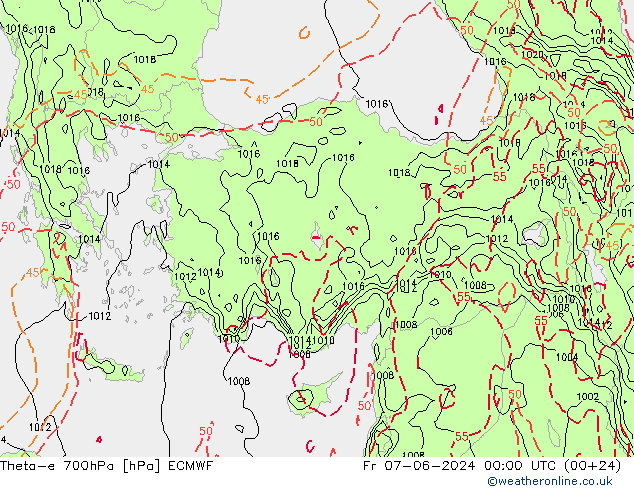 Theta-e 700hPa ECMWF Fr 07.06.2024 00 UTC