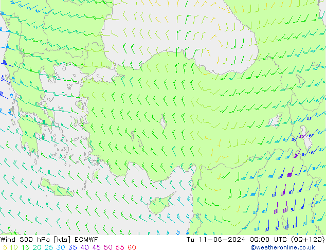 Wind 500 hPa ECMWF Tu 11.06.2024 00 UTC