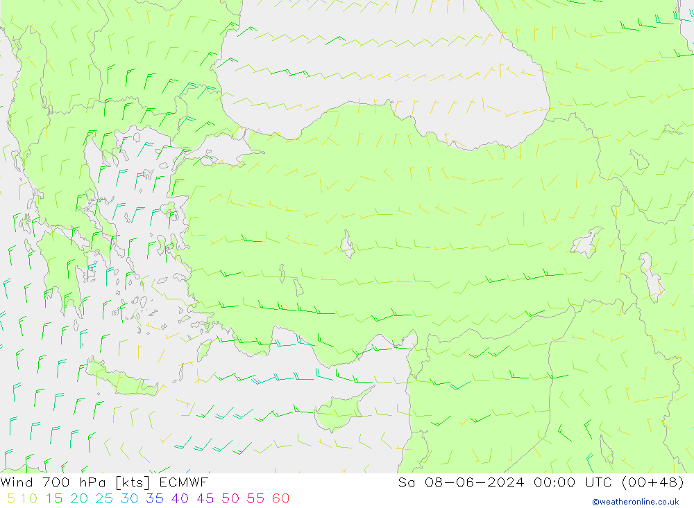 Vento 700 hPa ECMWF Sáb 08.06.2024 00 UTC