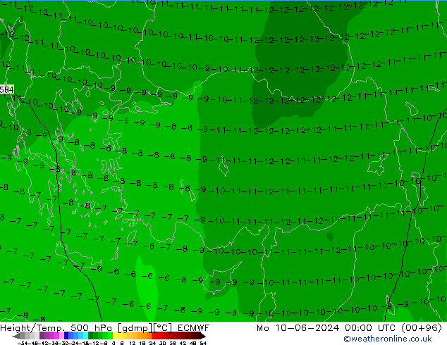 Z500/Rain (+SLP)/Z850 ECMWF пн 10.06.2024 00 UTC