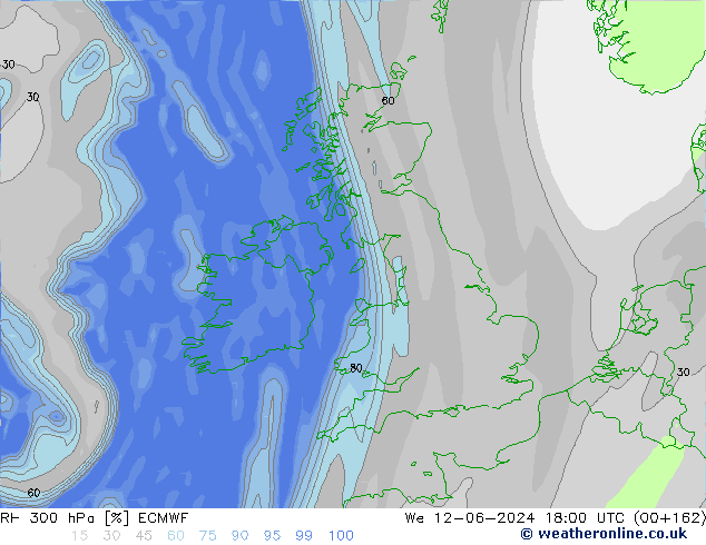 RH 300 hPa ECMWF We 12.06.2024 18 UTC