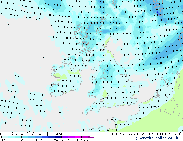 Z500/Rain (+SLP)/Z850 ECMWF Sa 08.06.2024 12 UTC