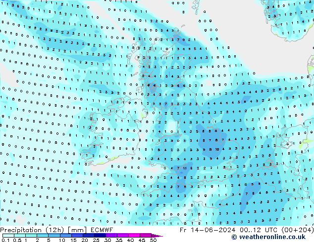 Yağış (12h) ECMWF Cu 14.06.2024 12 UTC