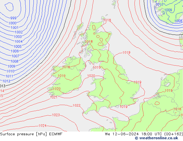 Luchtdruk (Grond) ECMWF wo 12.06.2024 18 UTC