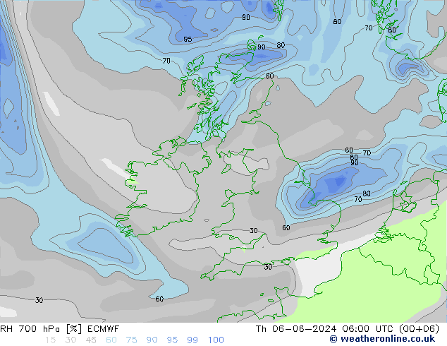 RH 700 hPa ECMWF Qui 06.06.2024 06 UTC