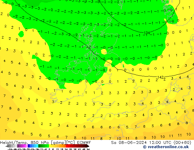 Z500/Rain (+SLP)/Z850 ECMWF Sa 08.06.2024 12 UTC