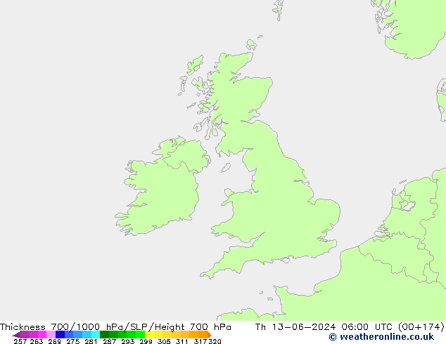 Thck 700-1000 гПа ECMWF чт 13.06.2024 06 UTC